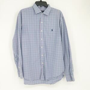Polo Ralph Lauren Blue Plaid Check Button Down Shirt 100% Cotton Size XL‎